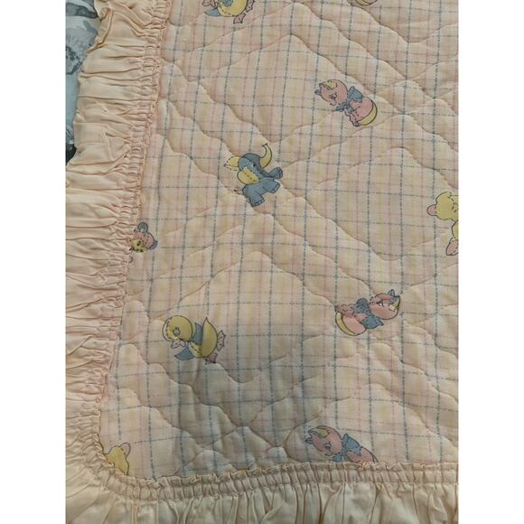 Vintage Baby Quilt Blanket – Pastel Animals, Quilted, Satin Trim – 1980s Style - Picture 2 of 7